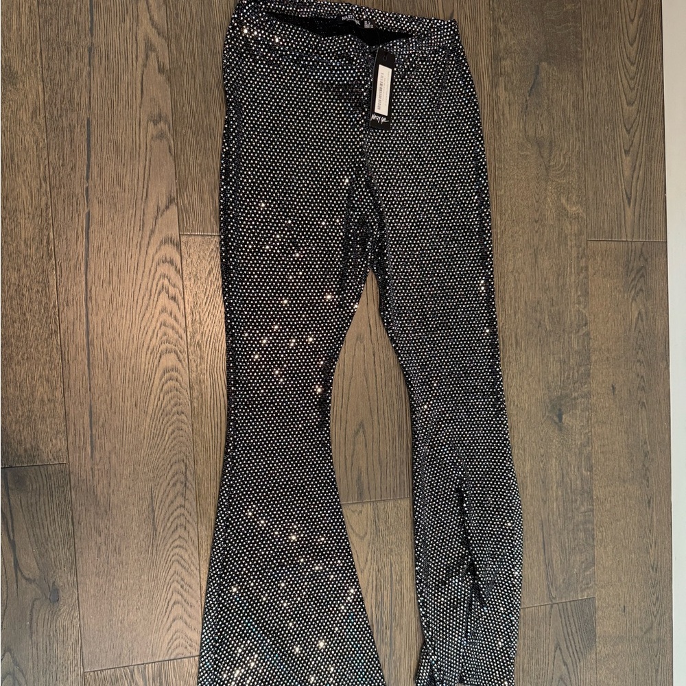 Nasty Gal Silver Sequin Flare Pants